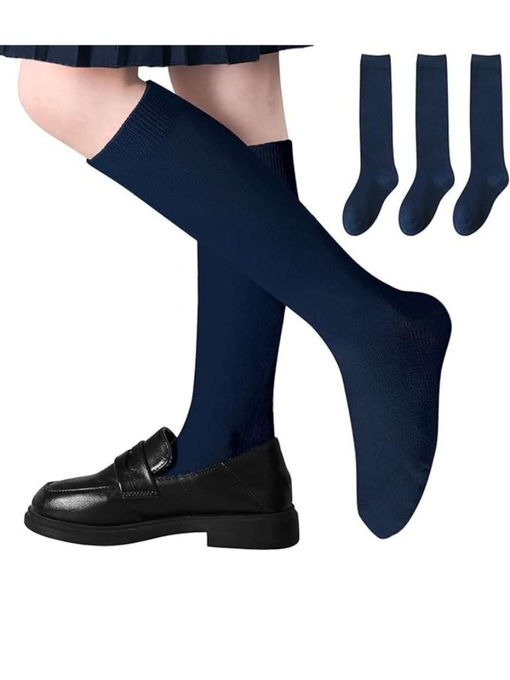NEW Coziwill Girls Breathable Seamless Knee High Socks Size 7-10 Years 3X Navy